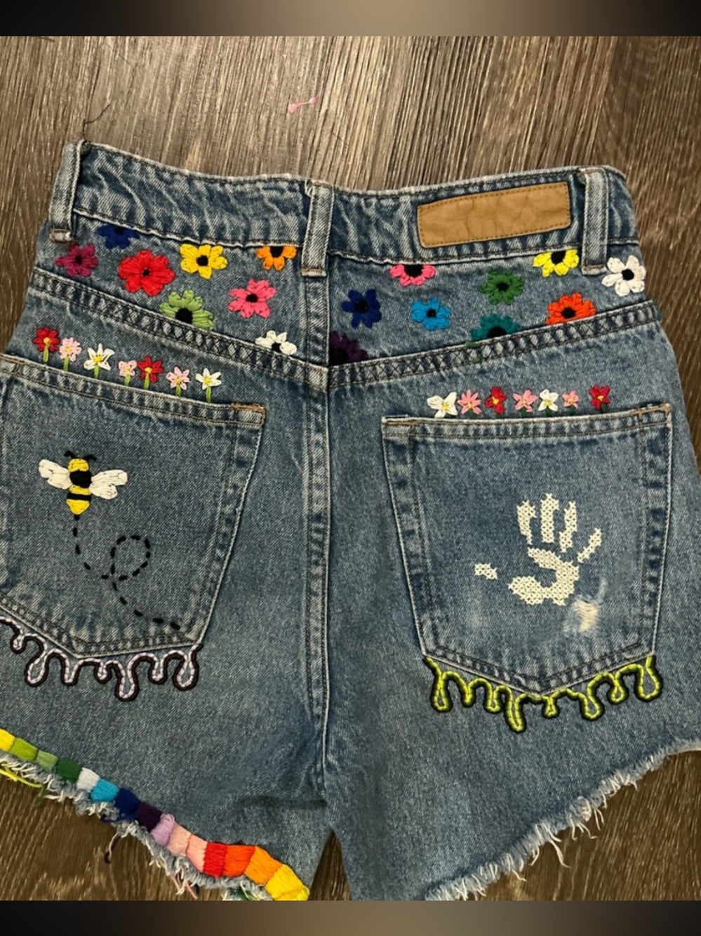 Cotton On Cut-off Denim Shorts Colorful Embroidered Mom Size 2 Festival Rainbow